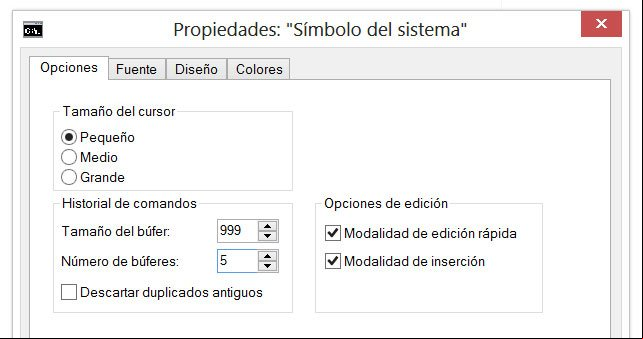 Configurar las opciones de la consola de CMD o Símbolo del sistema Configurar las opciones de la consola de CMD o Símbolo del sistema