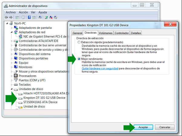 Habilitar almacenamiento en cache de un dispositivo USB Habilitar almacenamiento en cache de un dispositivo USB