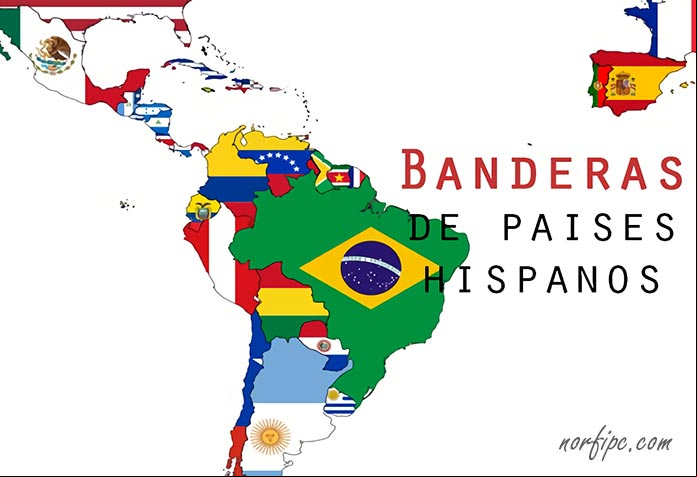 Banderas de España, los países de América del Norte y Latinoamérica