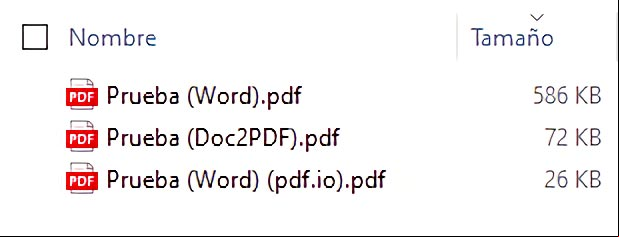 Diferencias de tamaño de archivos PDF